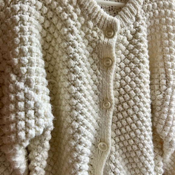Vintage Handmade Kids Cream Popcorn Knit Cardigan - Picture 2 of 3